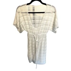 White Crochet Cover-Up Dress V-Neck Short Sleeve Beach Pool Size S‎